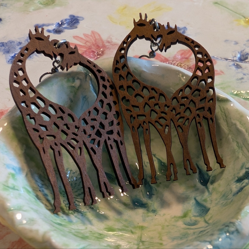 Giraffe Shaped Wooden Earrings